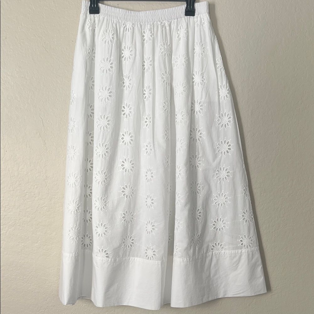 J.Crew Elegant White Eyelet Skirt With Pockets Fully Lined Cotton  in Size S - Picture 5 of 9
